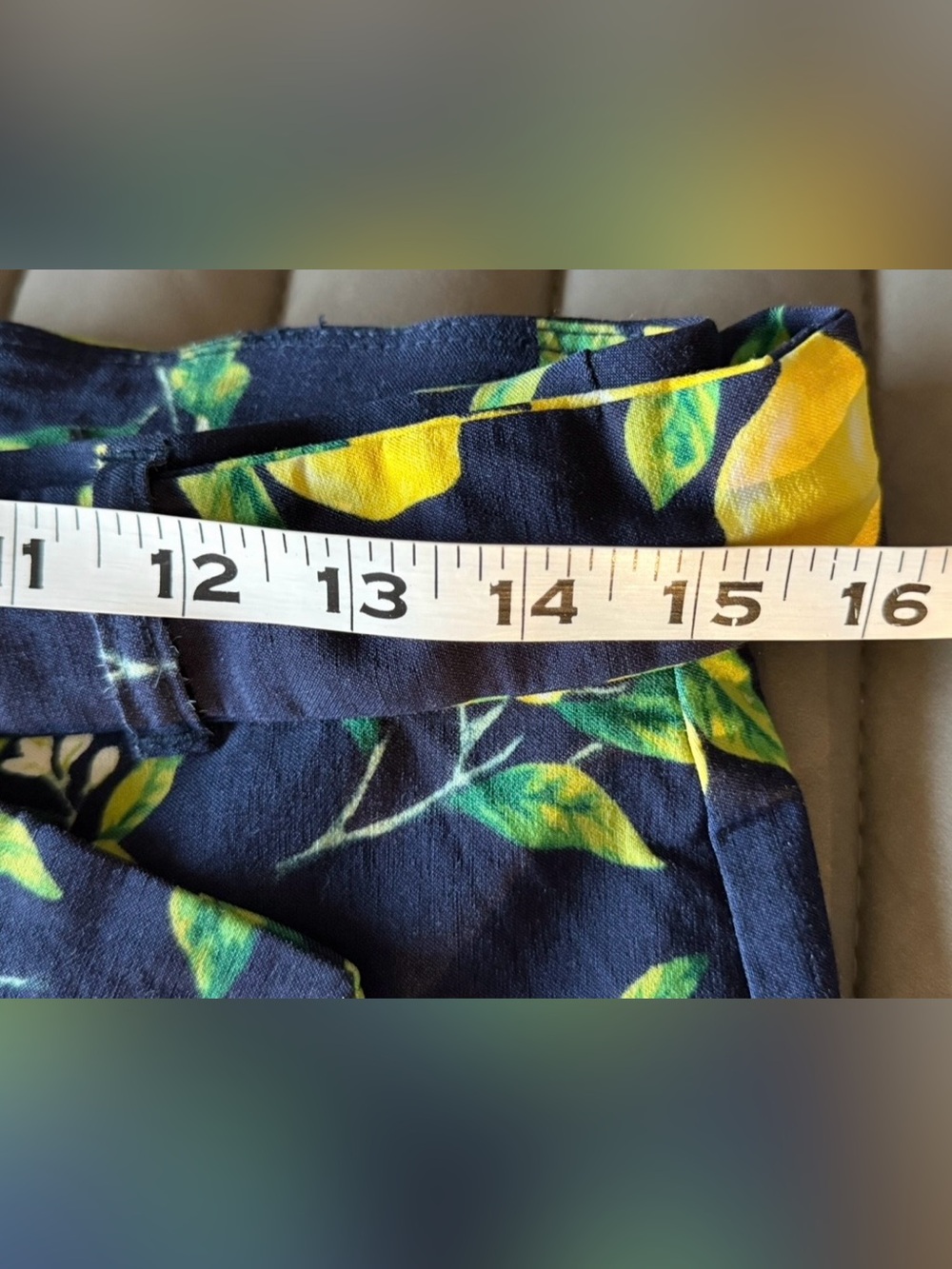Attyre Navy Bermuda Shorts sz 6,Lemons & Leaf Print Country Artsy Cottage Fruit - Picture 6 of 8